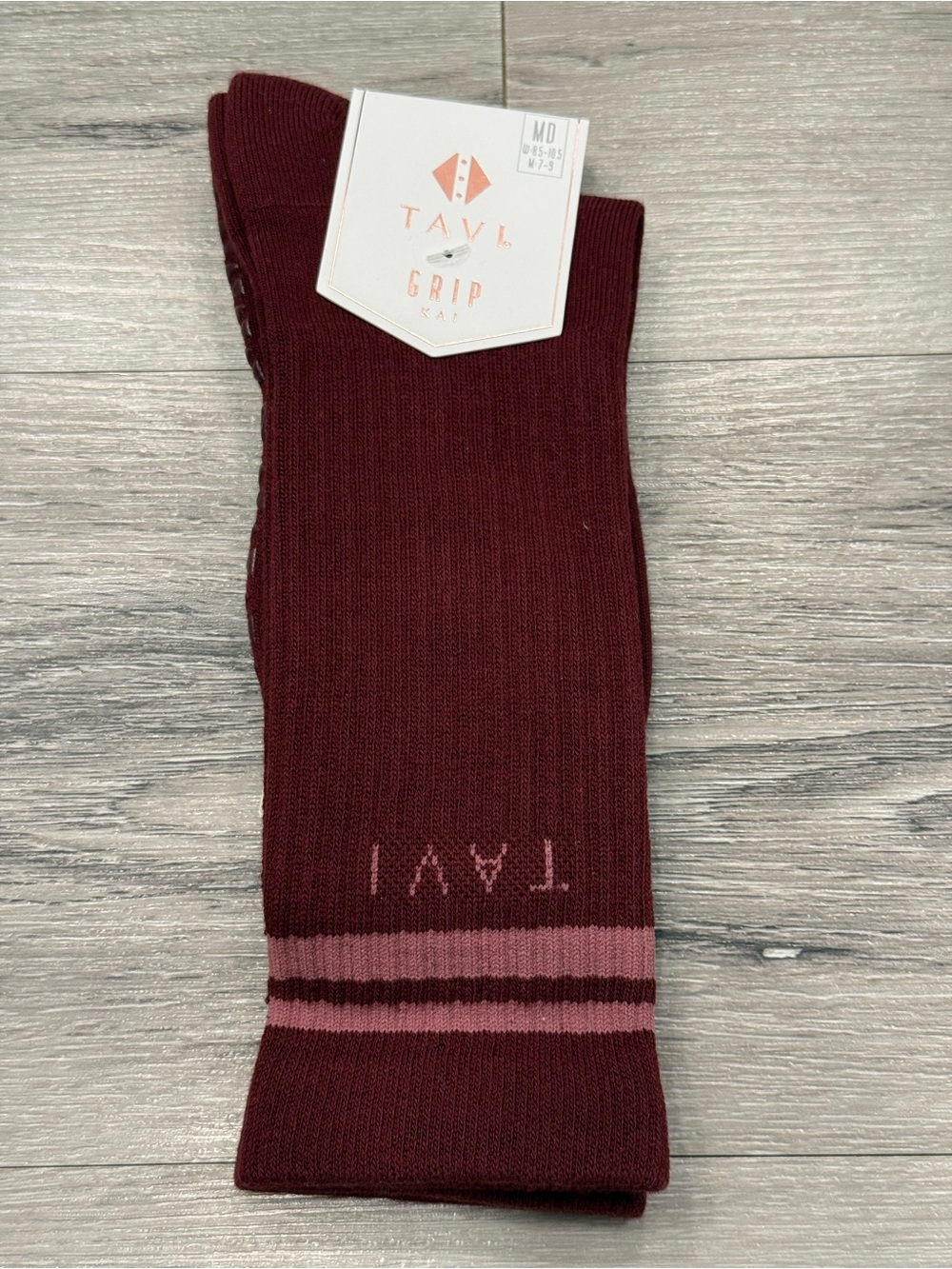 TAVI Kai Grip Socks Size Medium Wine Crew length NWT For Barre, Pilates, Yoga